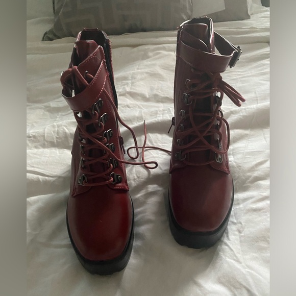 Red Leather Heel Booties - Picture 2 of 4